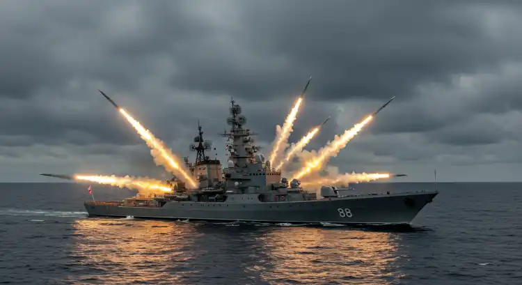 La nave da guerra solca forte l’oceano